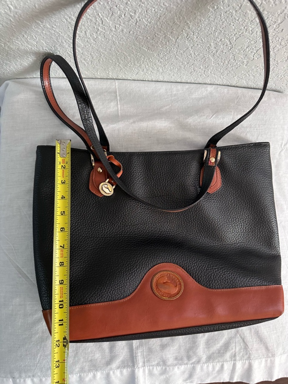 Dooney & Bourke Black Pebbled Leather Tote Bag Brown Trim Shoulder Bag - Picture 13 of 14